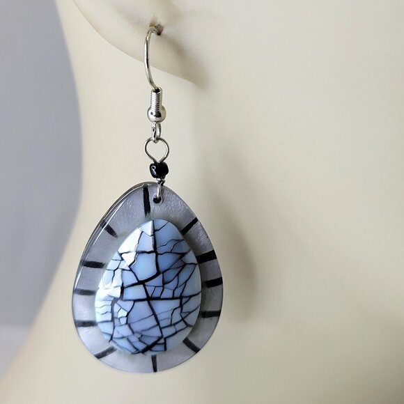 Mosaic Abalone Shell TInspired eardrop Handmade Dangle Earrings - Picture 1 of 11